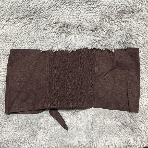 Express Linen Blend Tie Front Bandeau Top - Picture 3 of 4